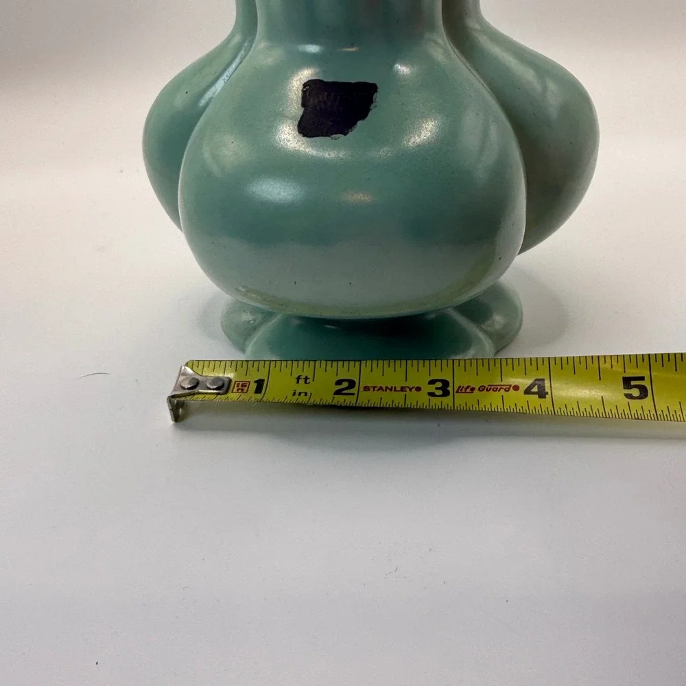 Vintage Camark Pottery Seafoam Green Ruffled Vase Lobed Base Mid Century MCM